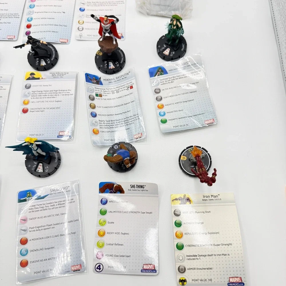 Heroclix Marvel Uncommon, Super Rare, Unique Mixed‎ Lot of 15 with Cards Lot I